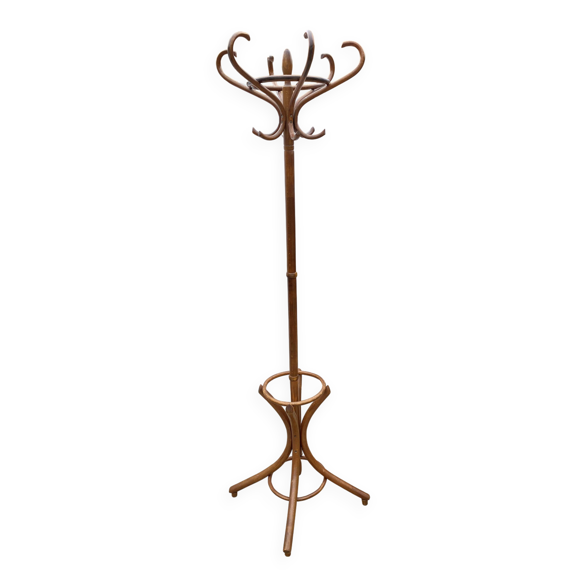 1960s bistro swivel parrot coat rack, curved wood
