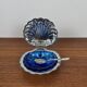 Silver-plated metal shell butter dish with blue insert, 1970
