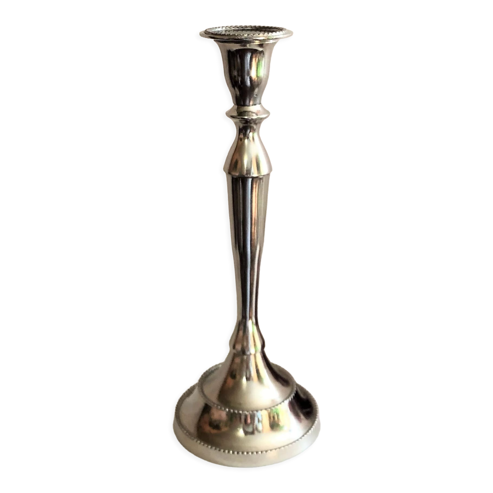 Chromed metal candle holder