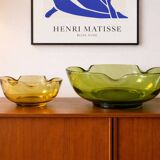 Vintage green and amber glass bowls – 1970s organic design from Canada