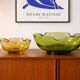 Vintage green and amber glass bowls – 1970s organic design from Canada