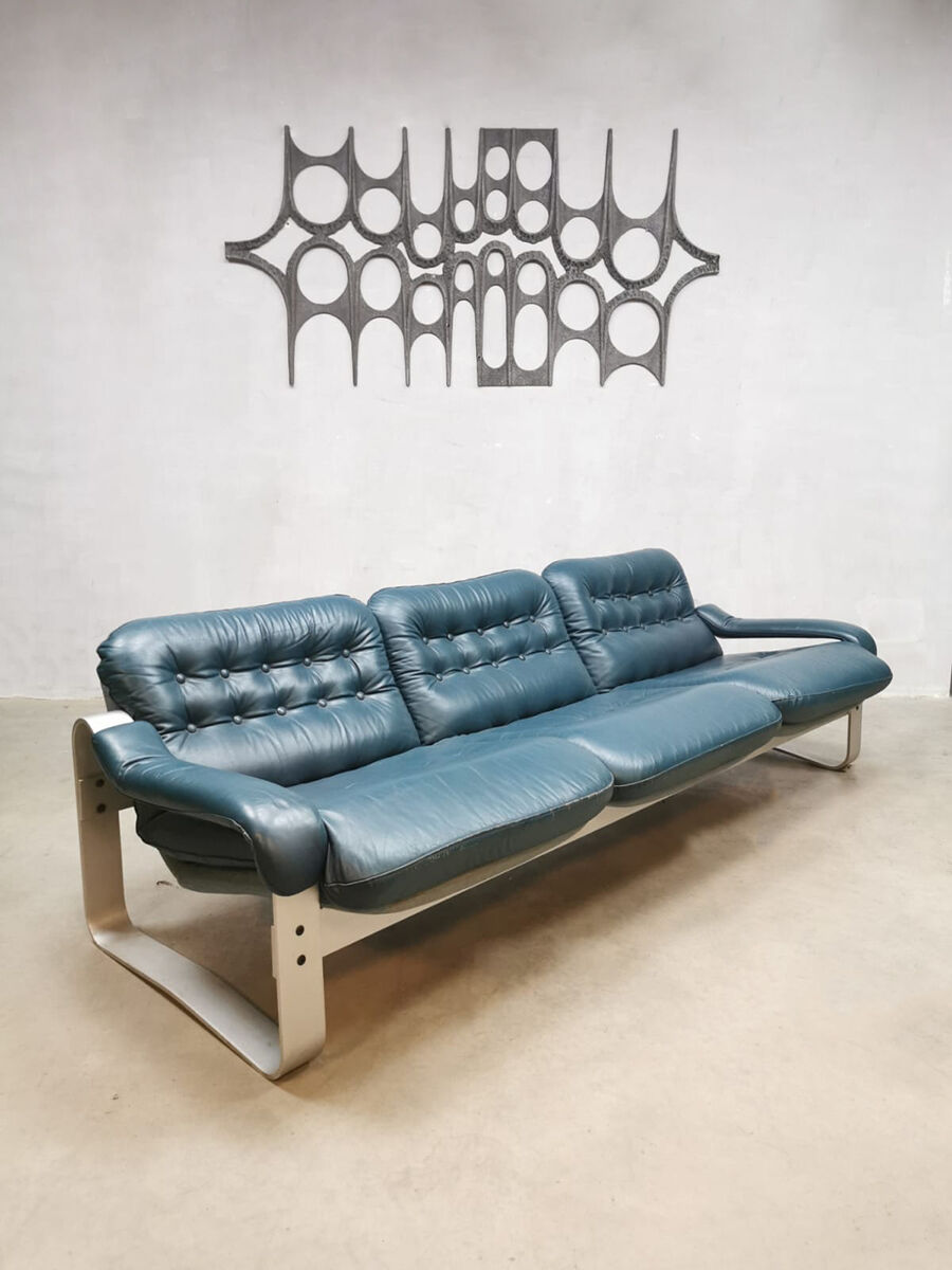 Midcentury vintage 3-seater leather sofa