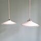 Pair of Art Deco pendant lights in scalloped white opaline, 1920-30