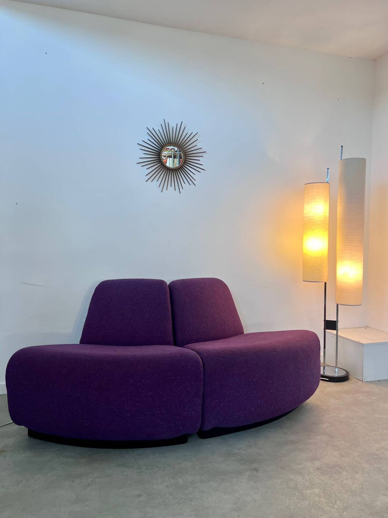 Lot 2 low chairs Space Age design from the 70s purple fabric vintage armchair