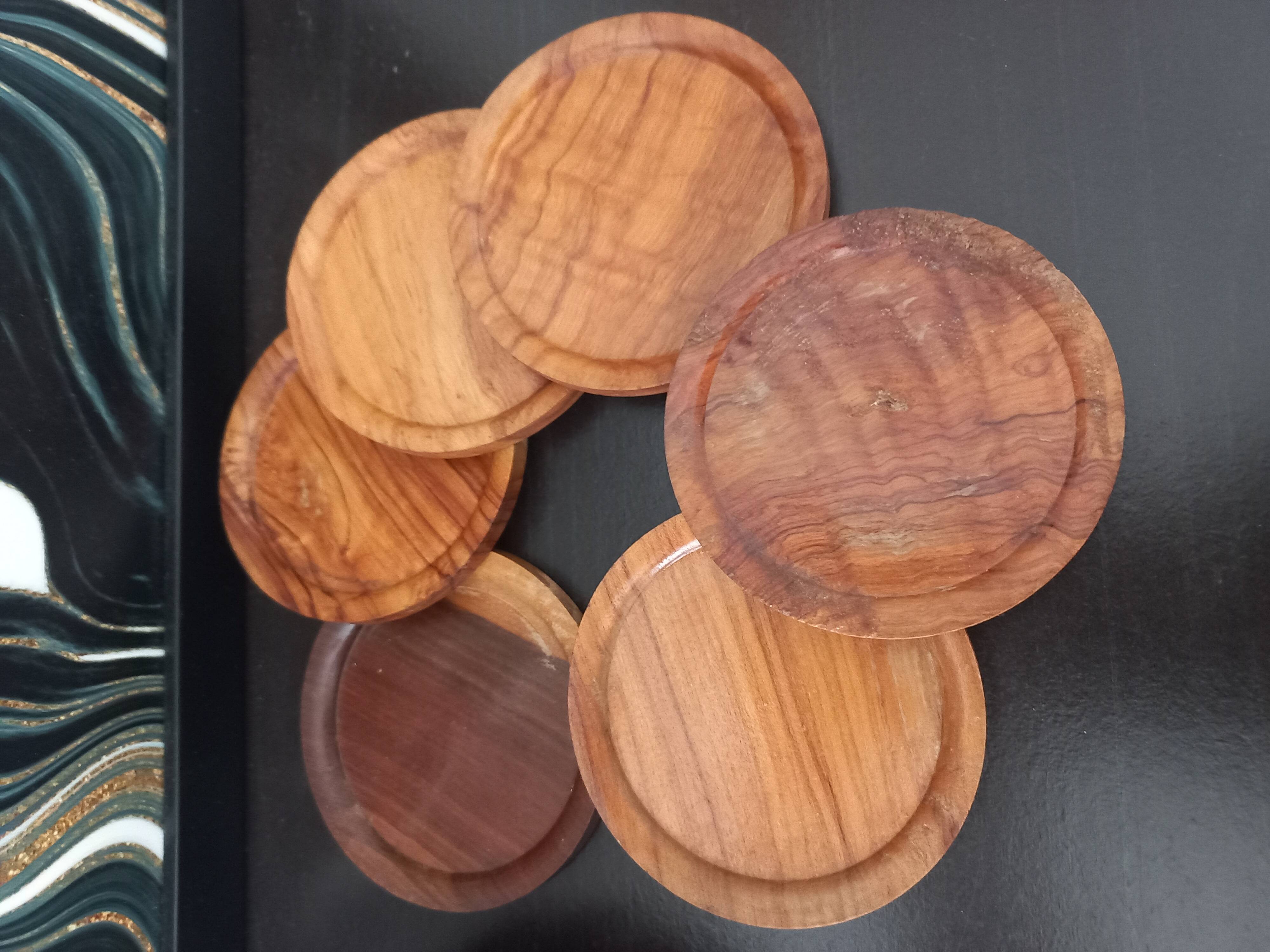 Wooden coasters with vintage holders