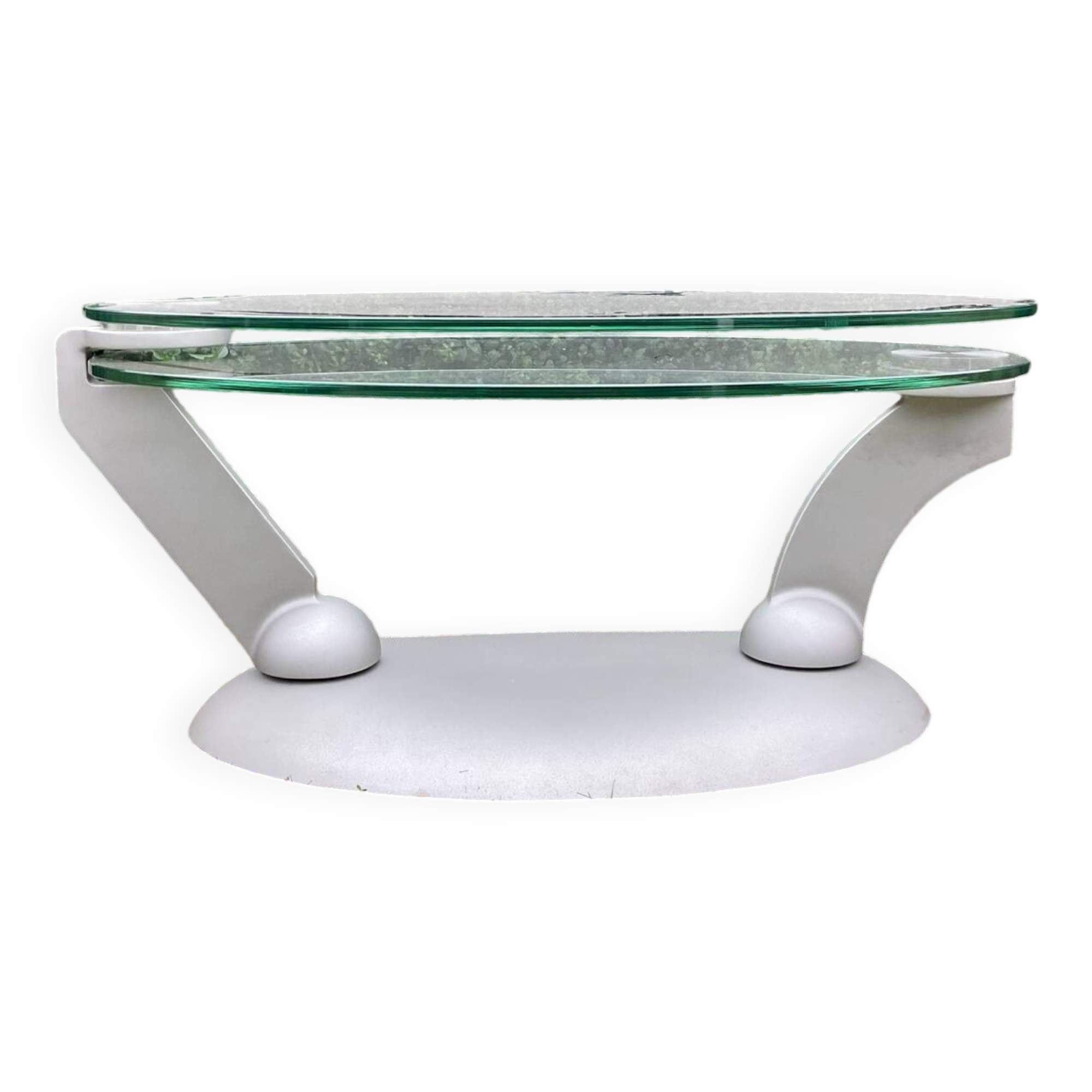 Naos designer coffee table in tempered glass and cast iron