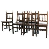 Spanish carved walnut wooden dining chairs, 1970s