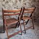 Pair of vintage French folding chairs – 1970s – beech wood chairs – rustic seats
