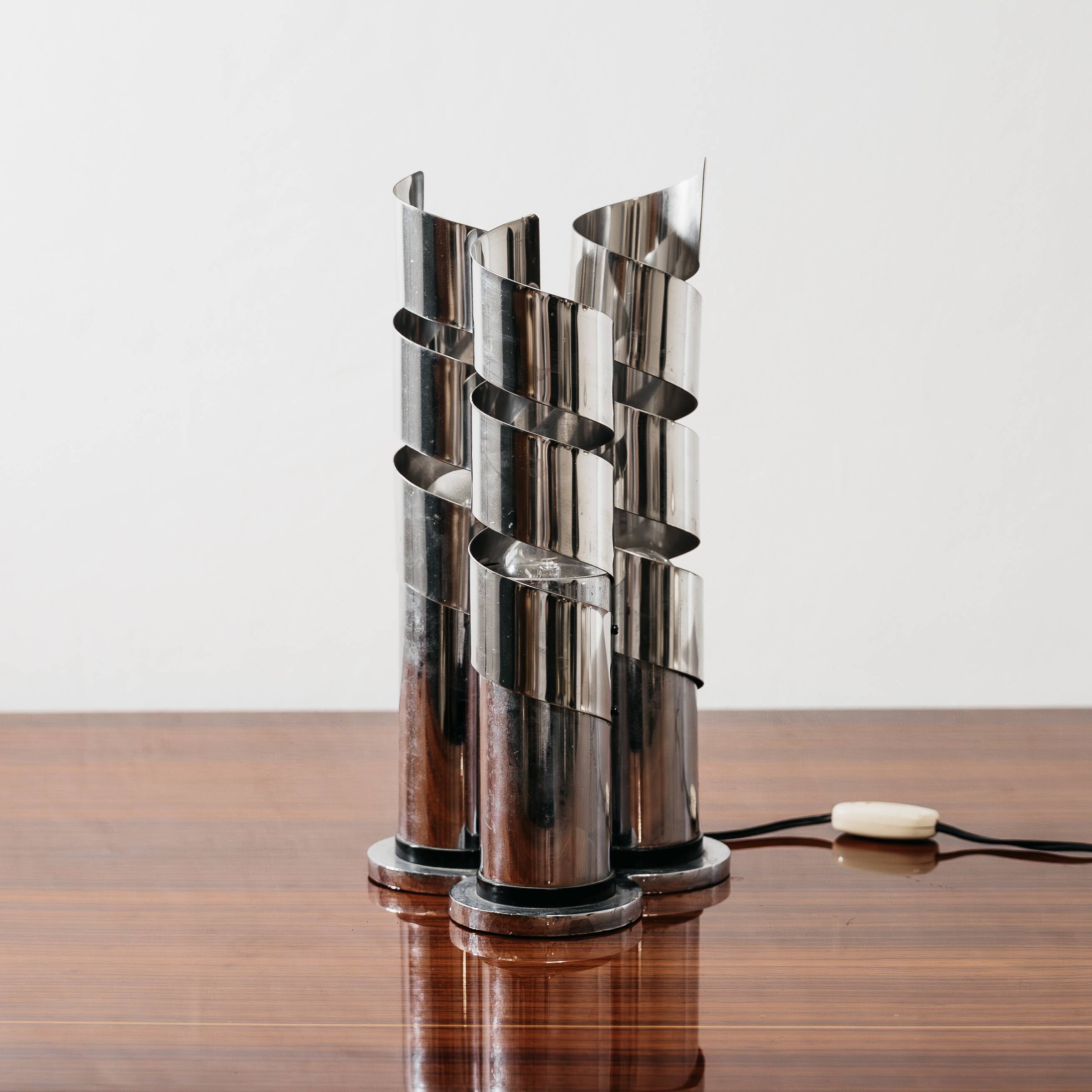 Lampada Da Tavolo Design In Acciaio Cromato A Spirale LAMA Italy Anni