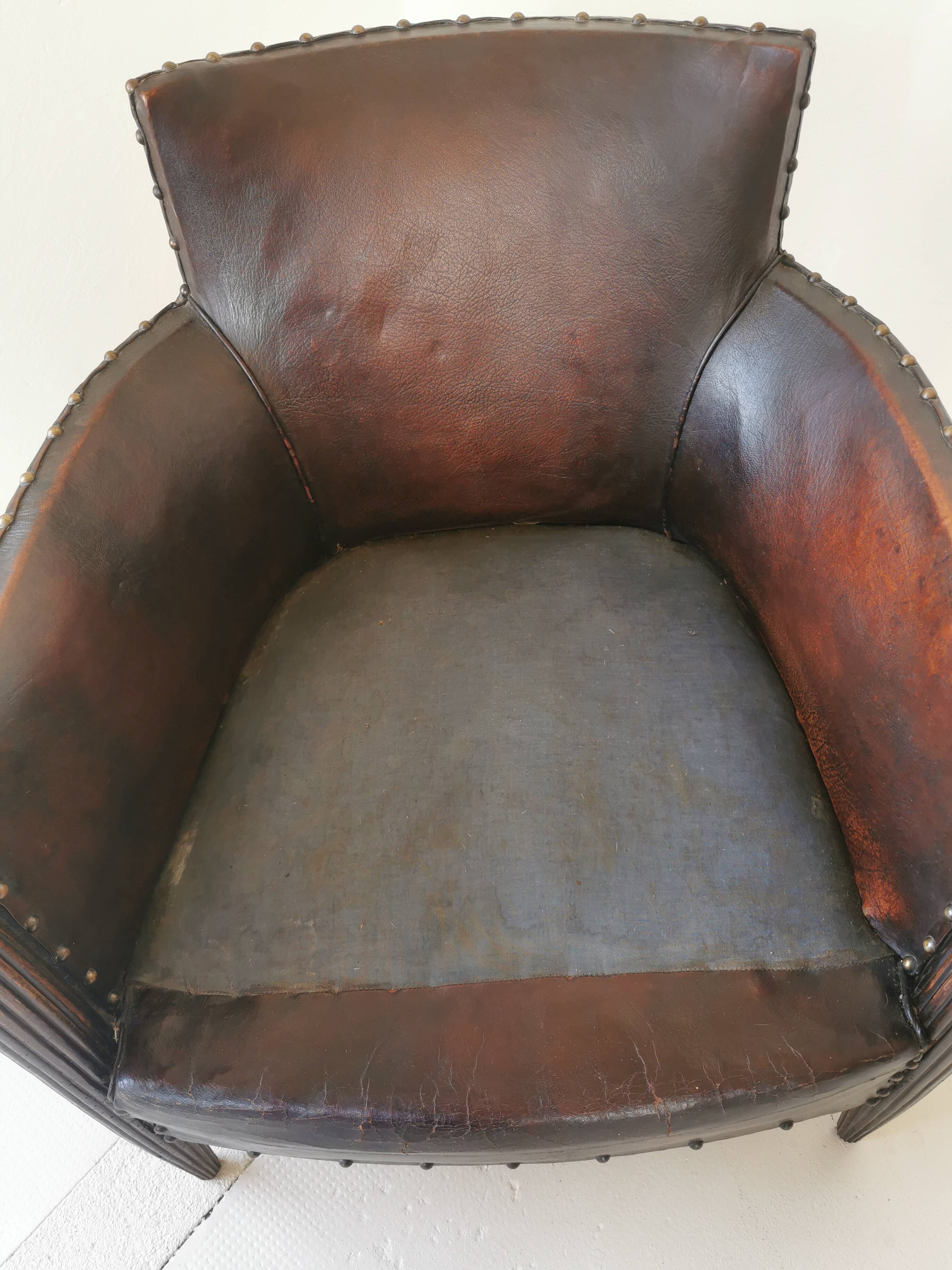 Art Deco studded leather club chair