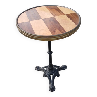 Bistro Table Unique - Graphic Marquetry Top & Cast Iron Base 1900