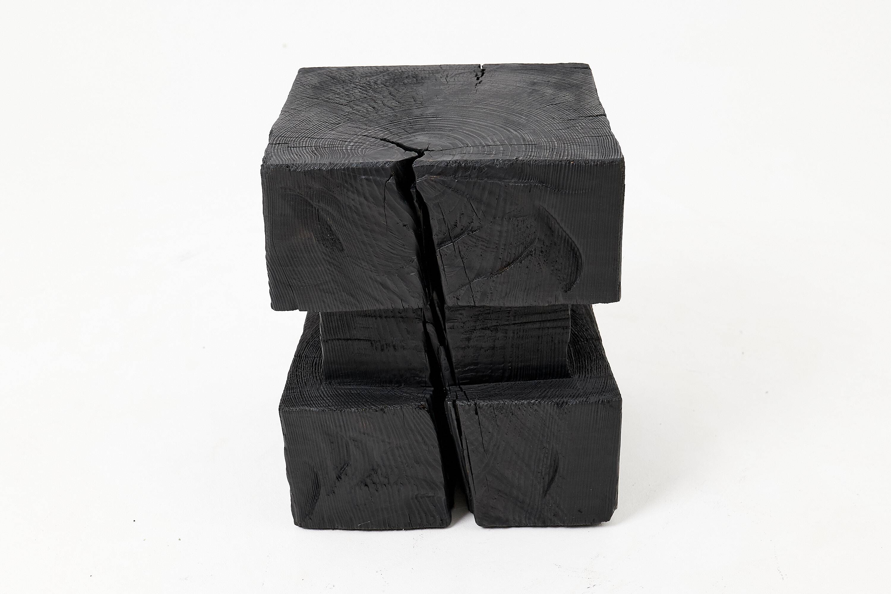 Ebonized solid wood sculptural stool / side table, Logniture