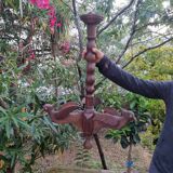 Antique lamp or candlestick, hand-carved, turned wood, Renaissance style