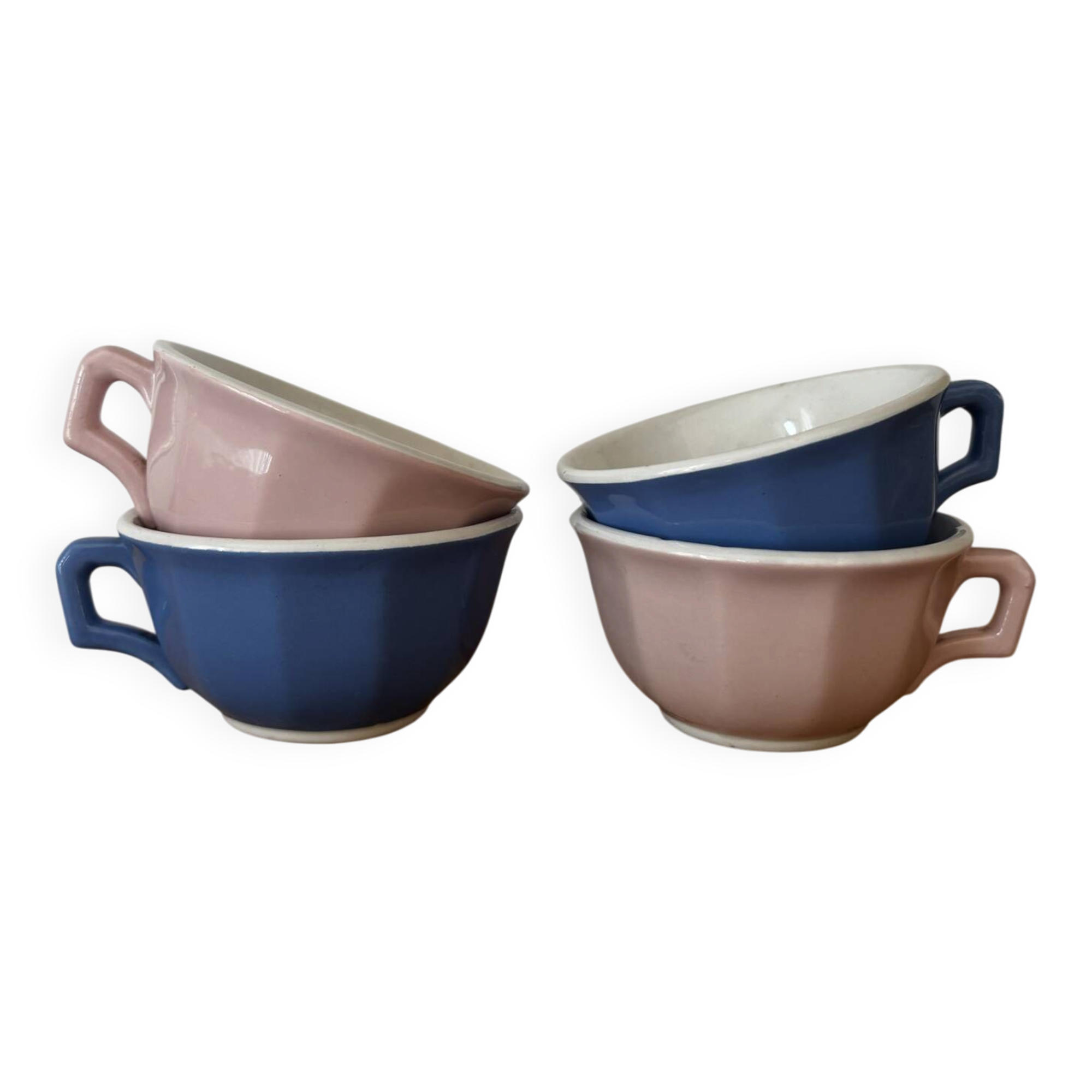 Set of 4 antique coloured faience cups KG Lunéville.