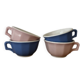 Lot de 4 tasses anciennes en faïence colorée KG luneville