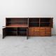 Scandinavian sideboard in dark red wood and leather, 1960s vintage modernism