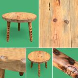 Table basse tripode pin massif brut 1960