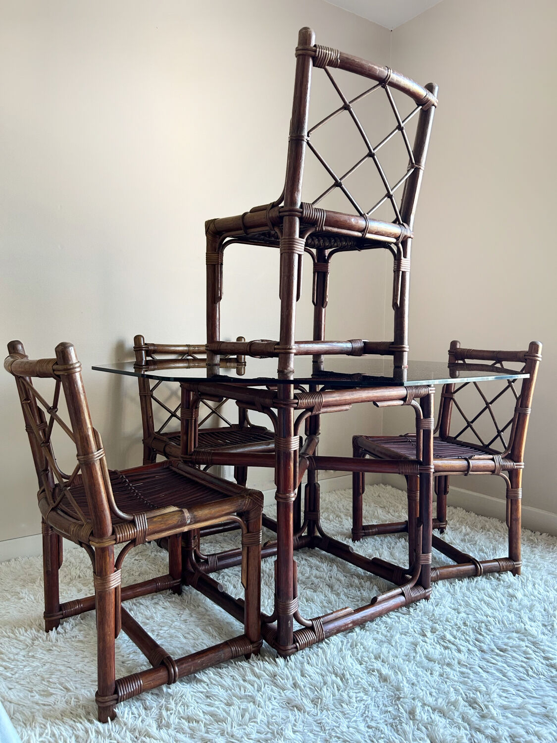 70s bamboo table and chairs