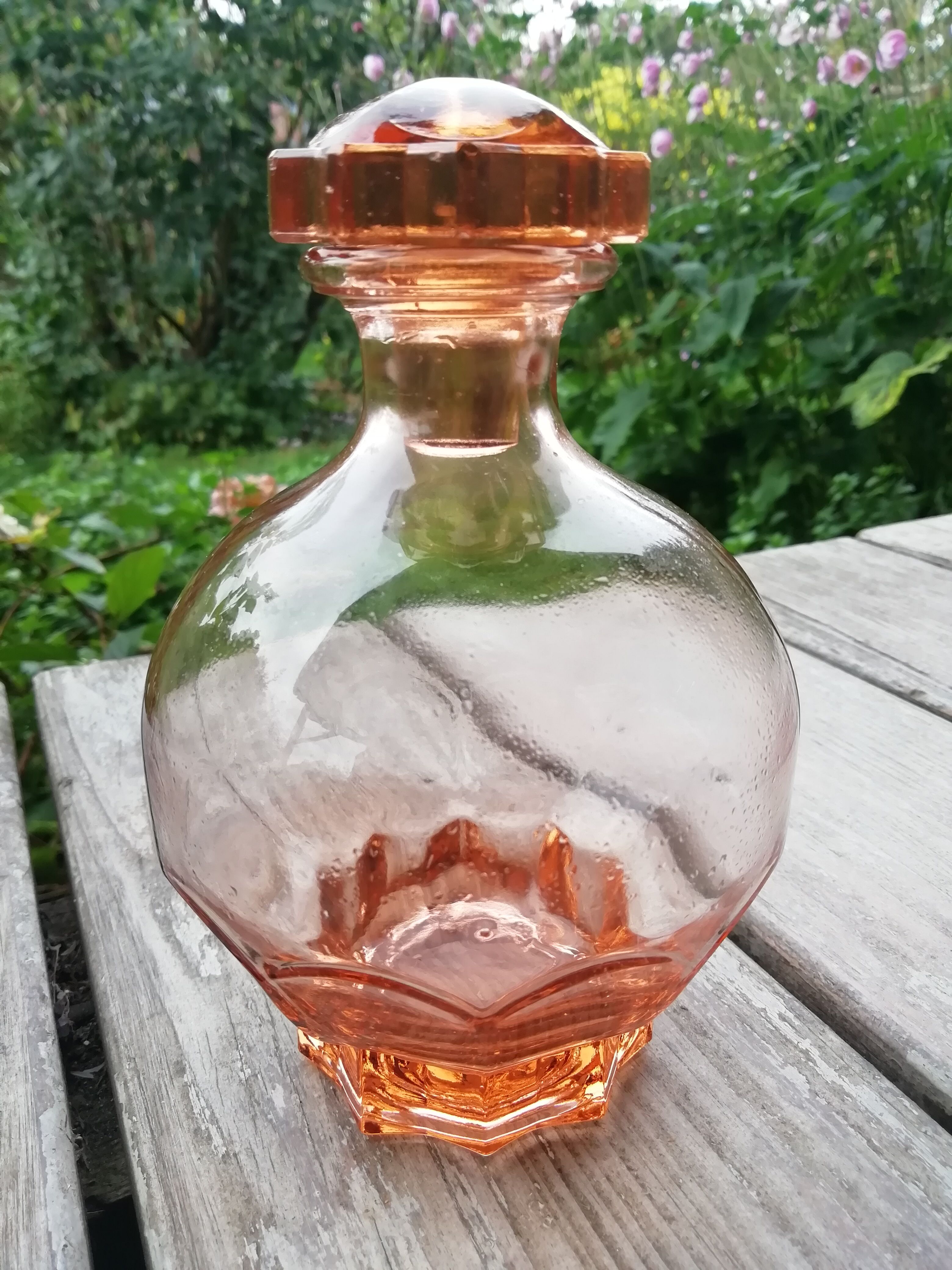 Pink glass decanter