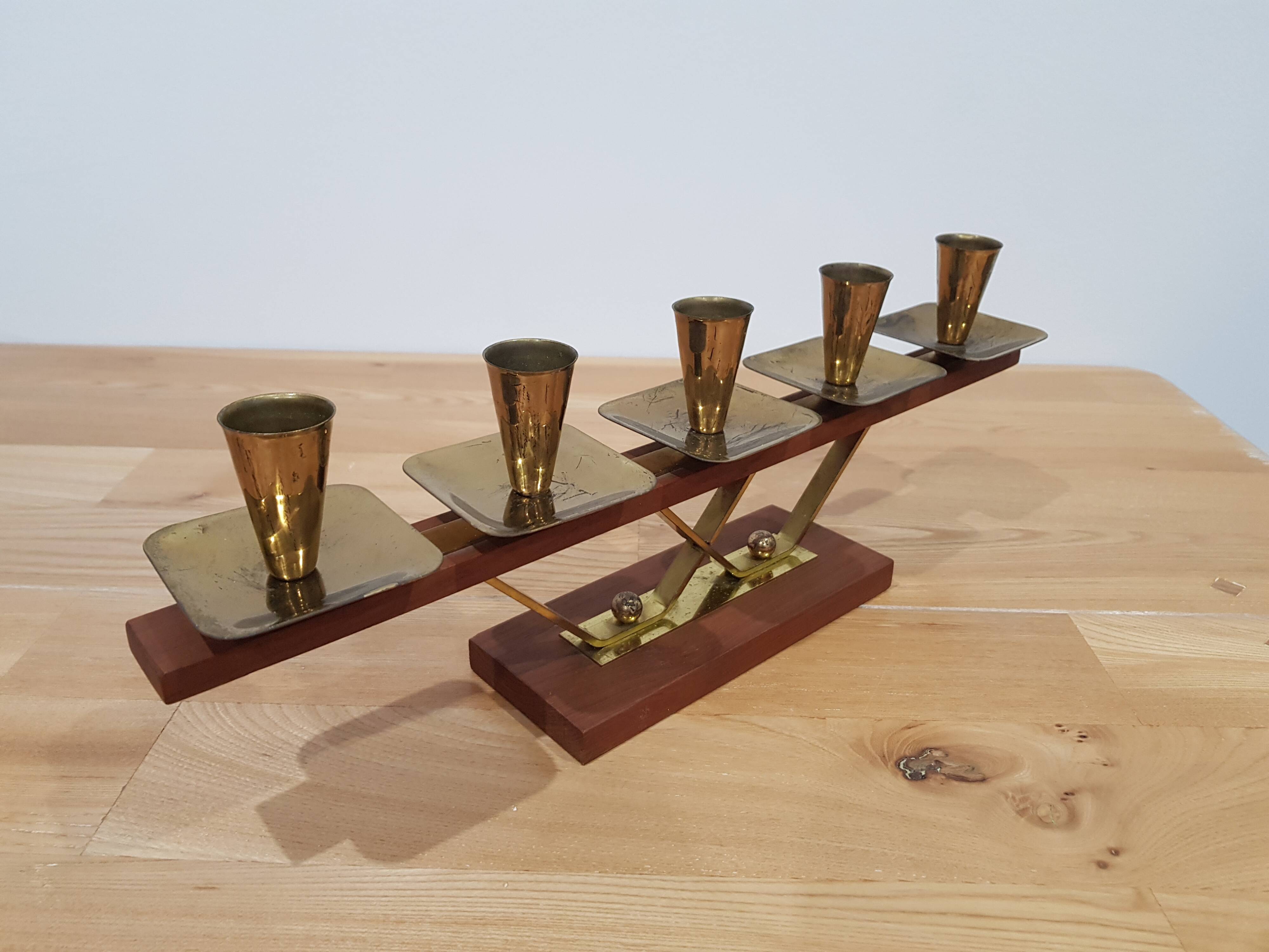 Vintage candle holder Echt Teakholz / teak and brass, 1960s.