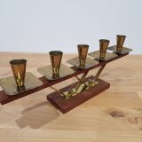 Vintage candle holder Echt Teakholz / teak and brass, 1960s.