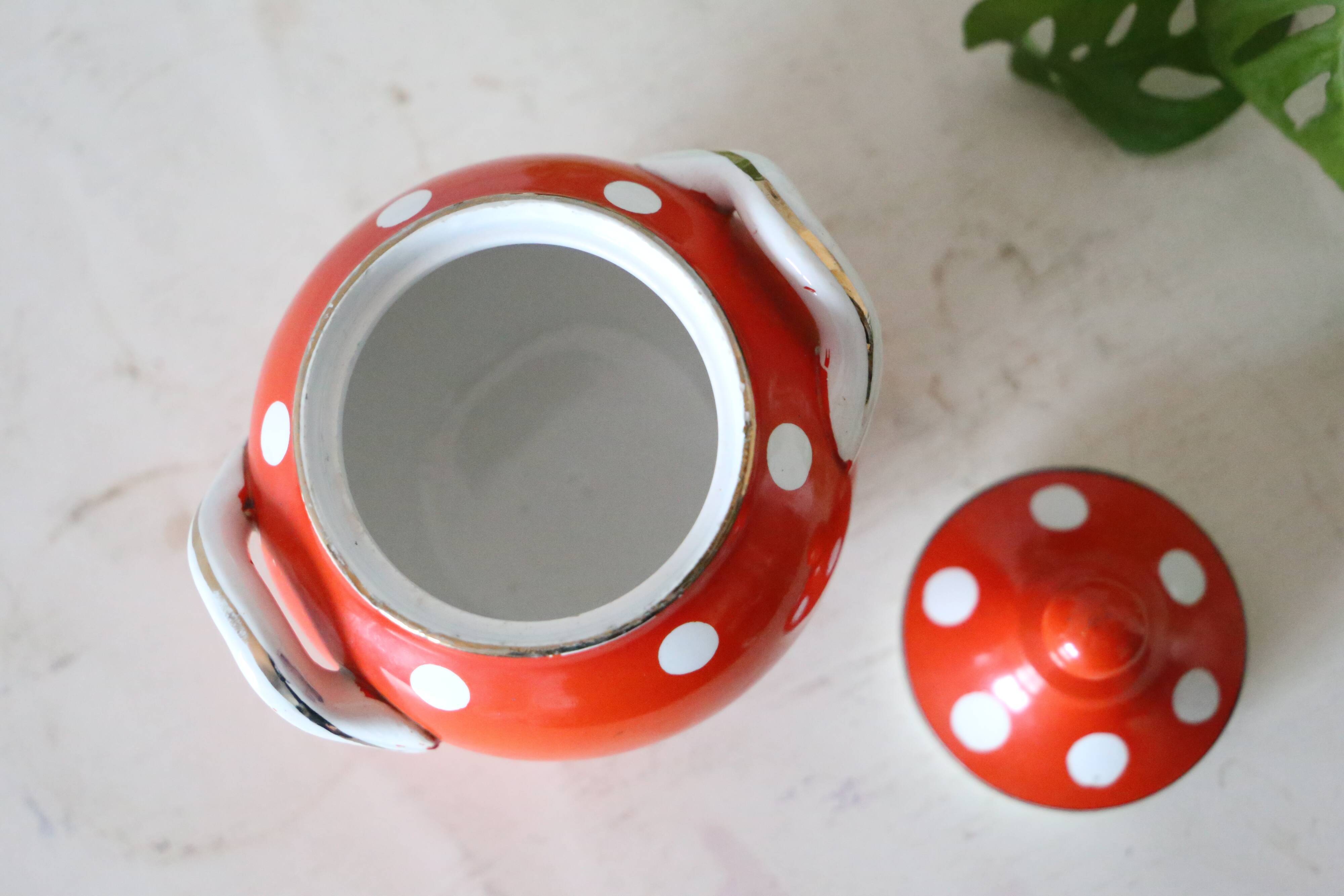 Sucrier polka dots, Digoin Sarreguemines, rare, vintage