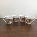 Set of 4 Bavaria 70's coffee cups with multicolored flowers