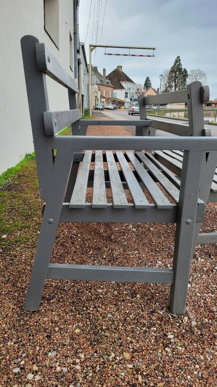 Pair of old wooden park garden benches