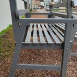Pair of old wooden park garden benches