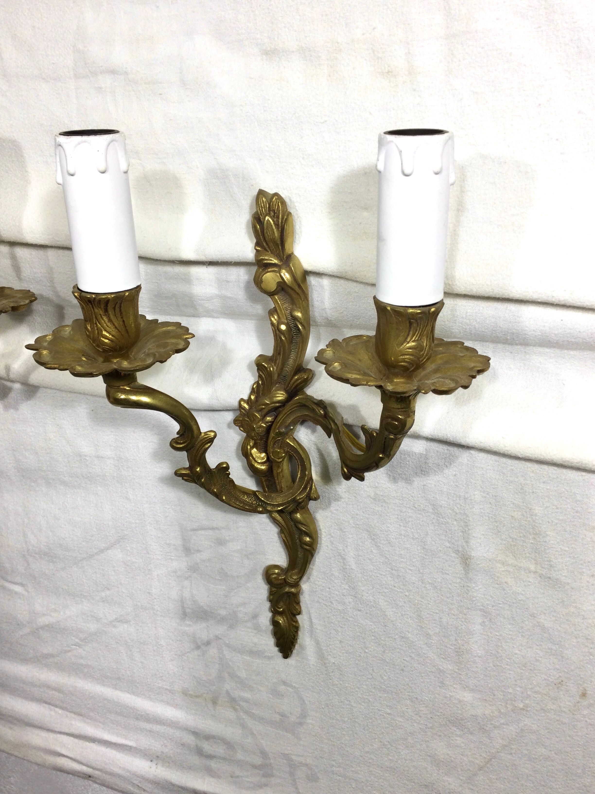 Pair of sconces bronze 2 lights louis xv style