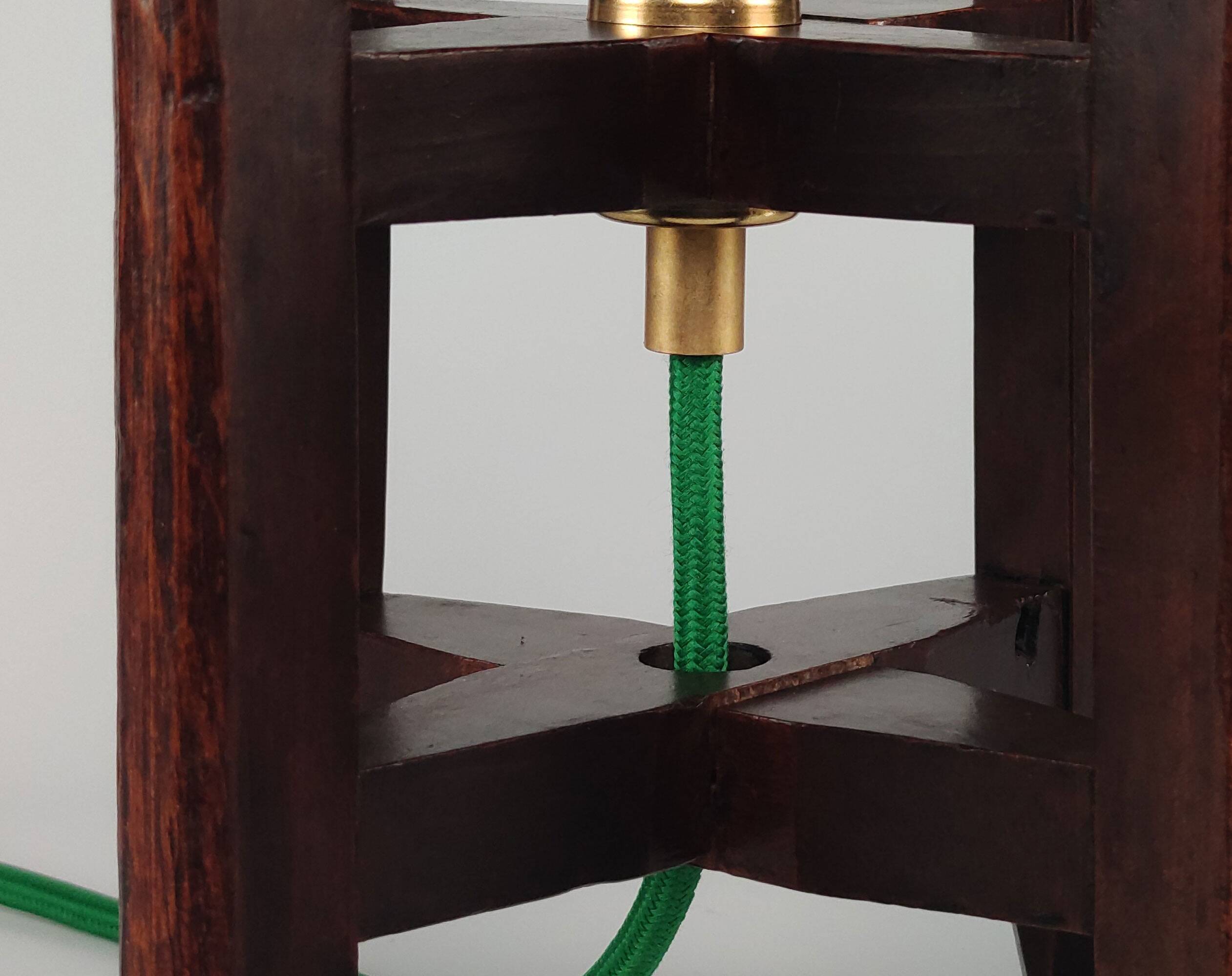 Pair of late 19th century antique japanese wooden itomaki silk spool table lamps