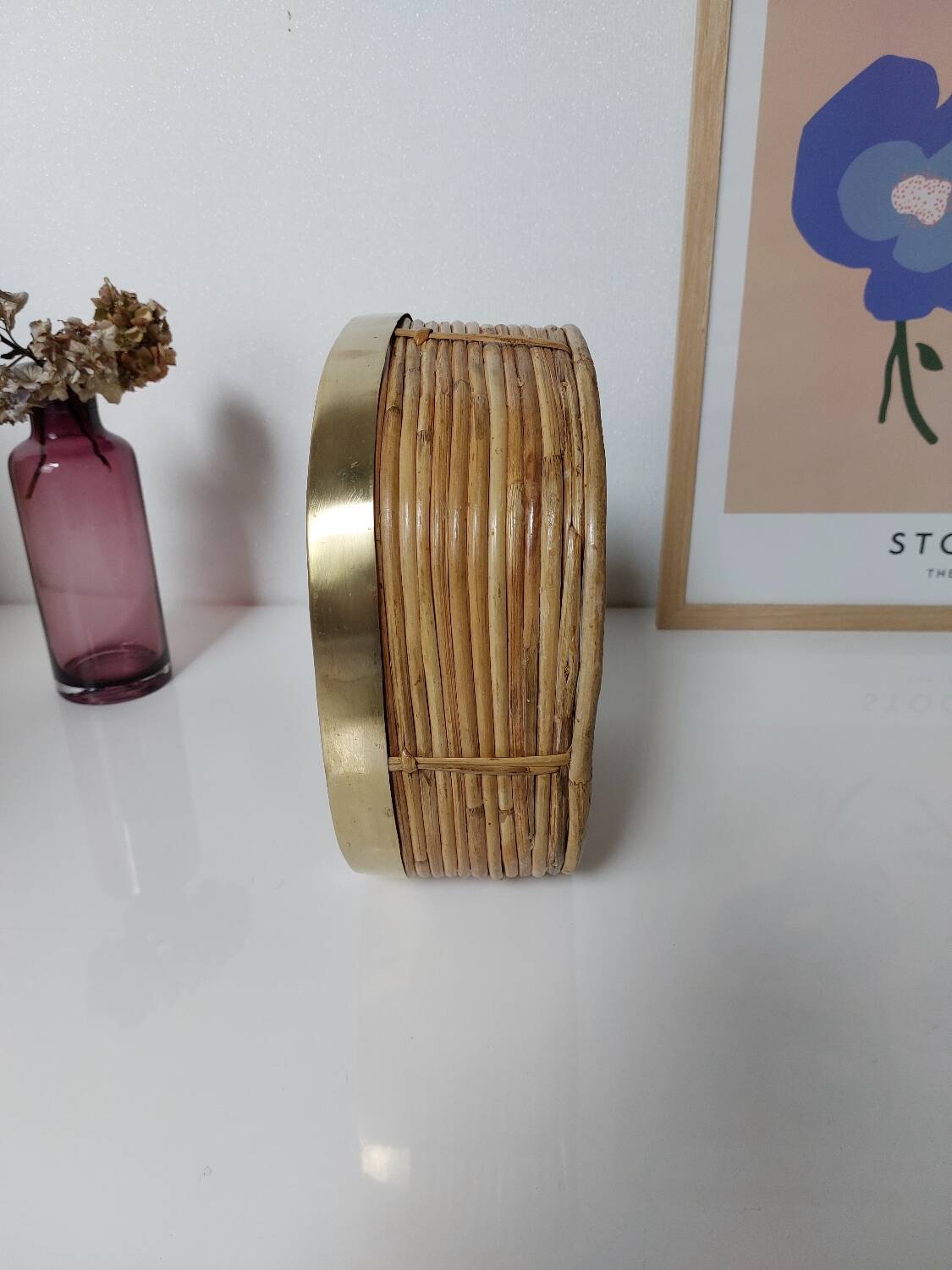 Rattan and brass basket 1970