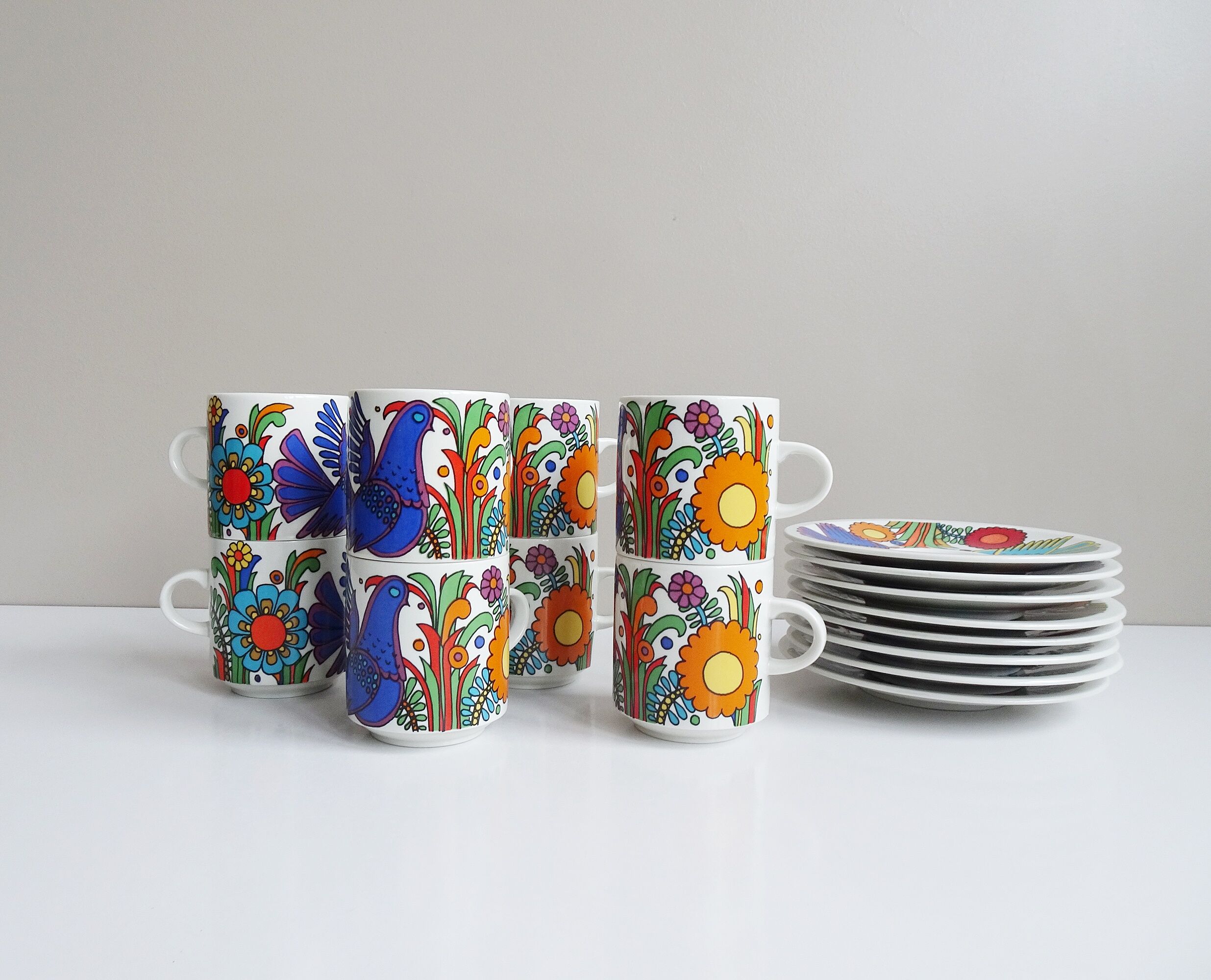 Villeroy and Boch Acapulco mugs and saucers set of 6, colorful coffee or tea sets