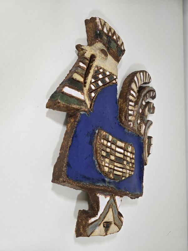 Plaque murale en céramique « Coq » – Les Argonautes, Vallauris, années 1960