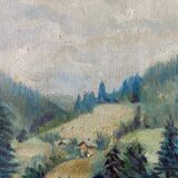 Painting "Mountain landscape" signed Sampic, artist of the Yonne 1952
