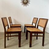 Lot 4 wooden and cane chairs Baumann design symphony model 70s vintage
