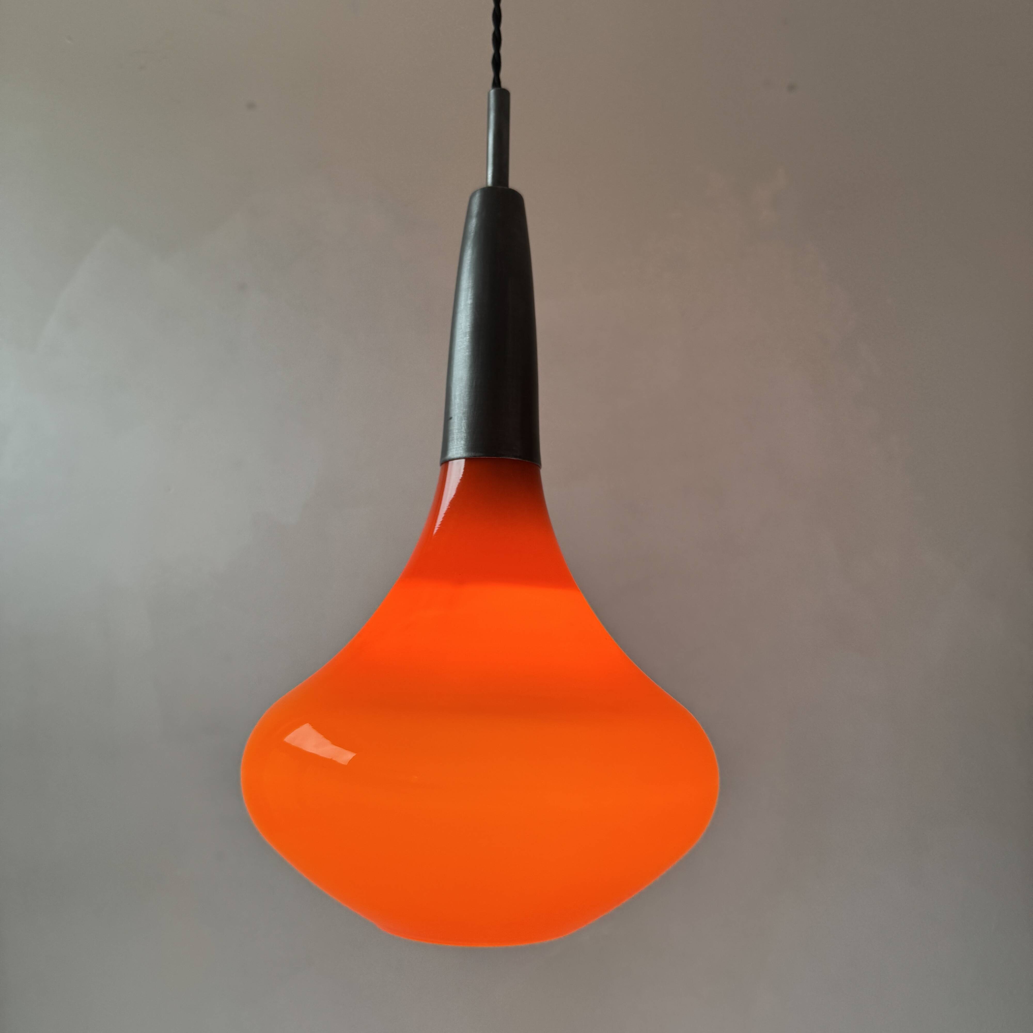 Vintage orange drop lighting suspension 1970