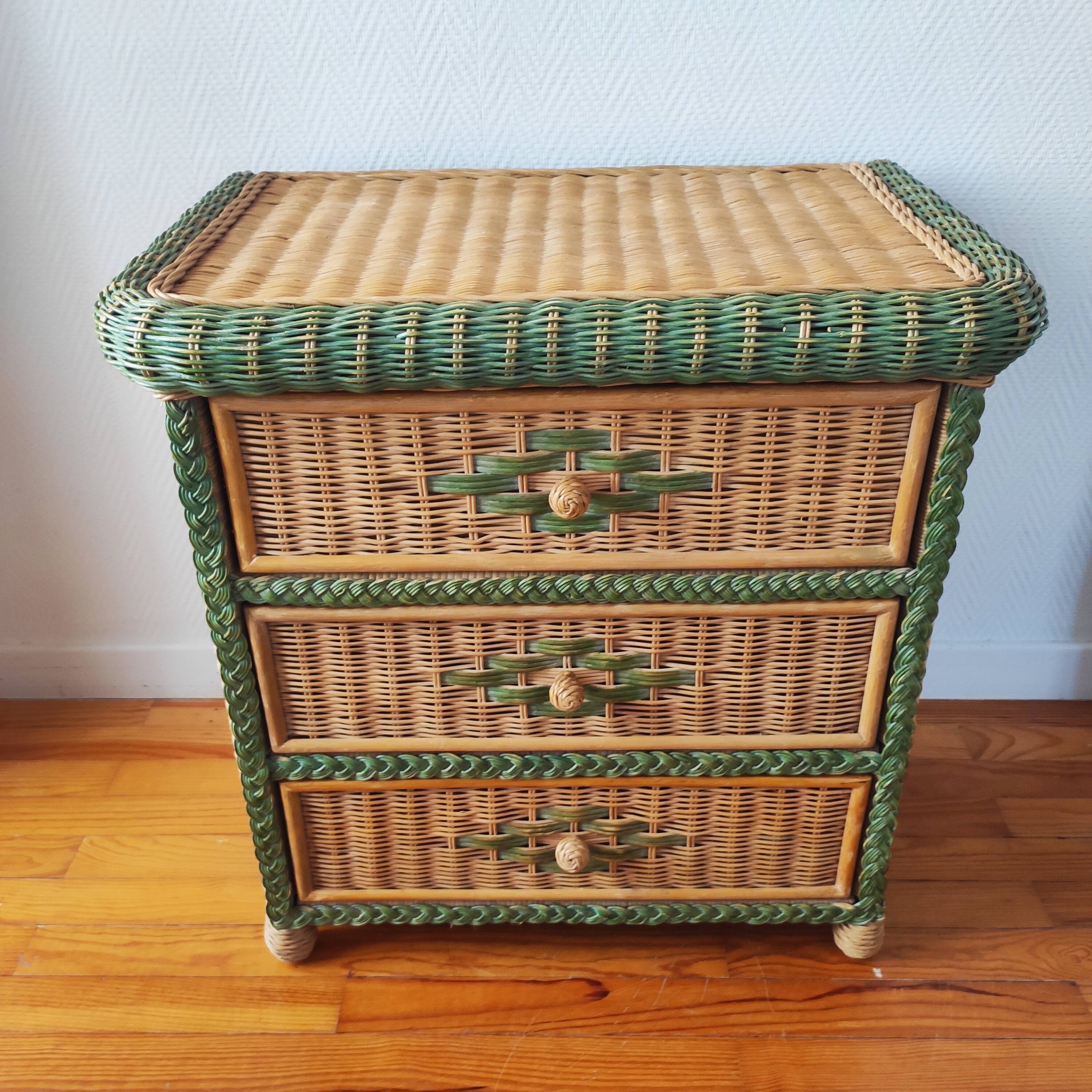 Wicker chest of drawers, 1970s-80s.