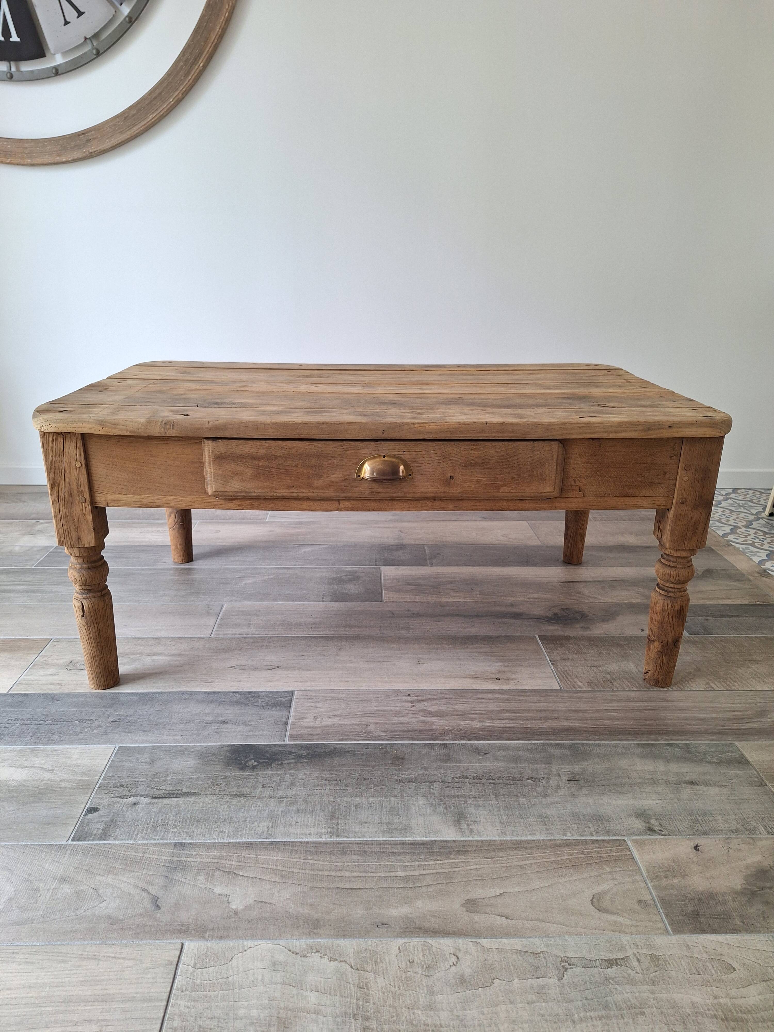 Table basse de ferme style campagne en chêne
