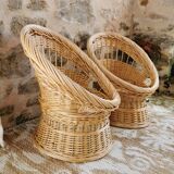 Pair of Vintage Wicker Armchairs for Children