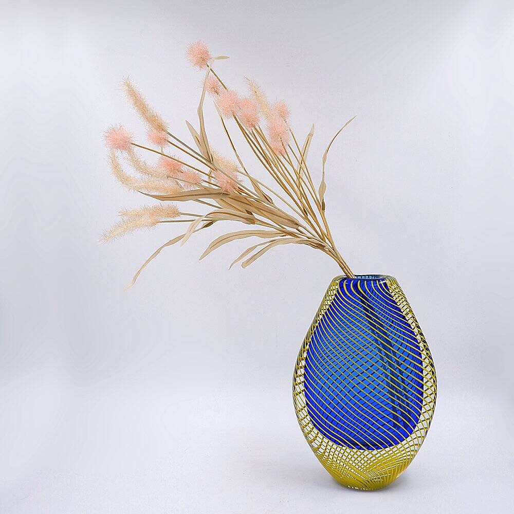 "Twist" blue vase with yellow twist