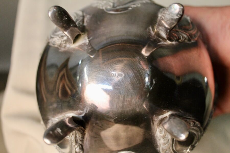 Coffee or tea service monogrammed cr silver metal