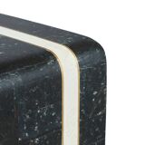Unique Writing Desk with Black and White Stone Veneer and Brass Inlays
