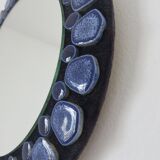 Blue ceramic round mirror 60 70s