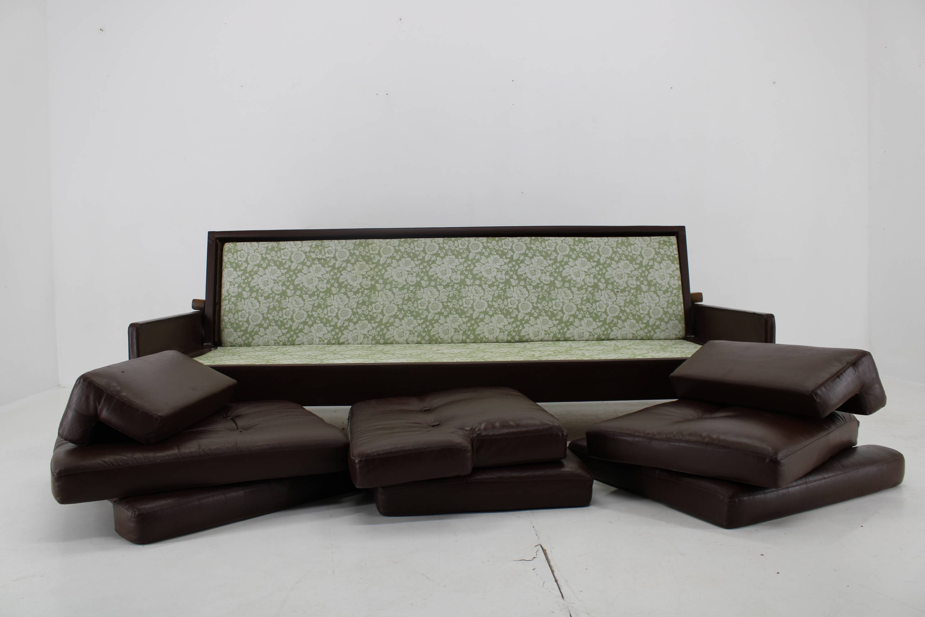 Design Leather Folding Sofa by Arch. Spicka, 1970s, Czechoslovakia
