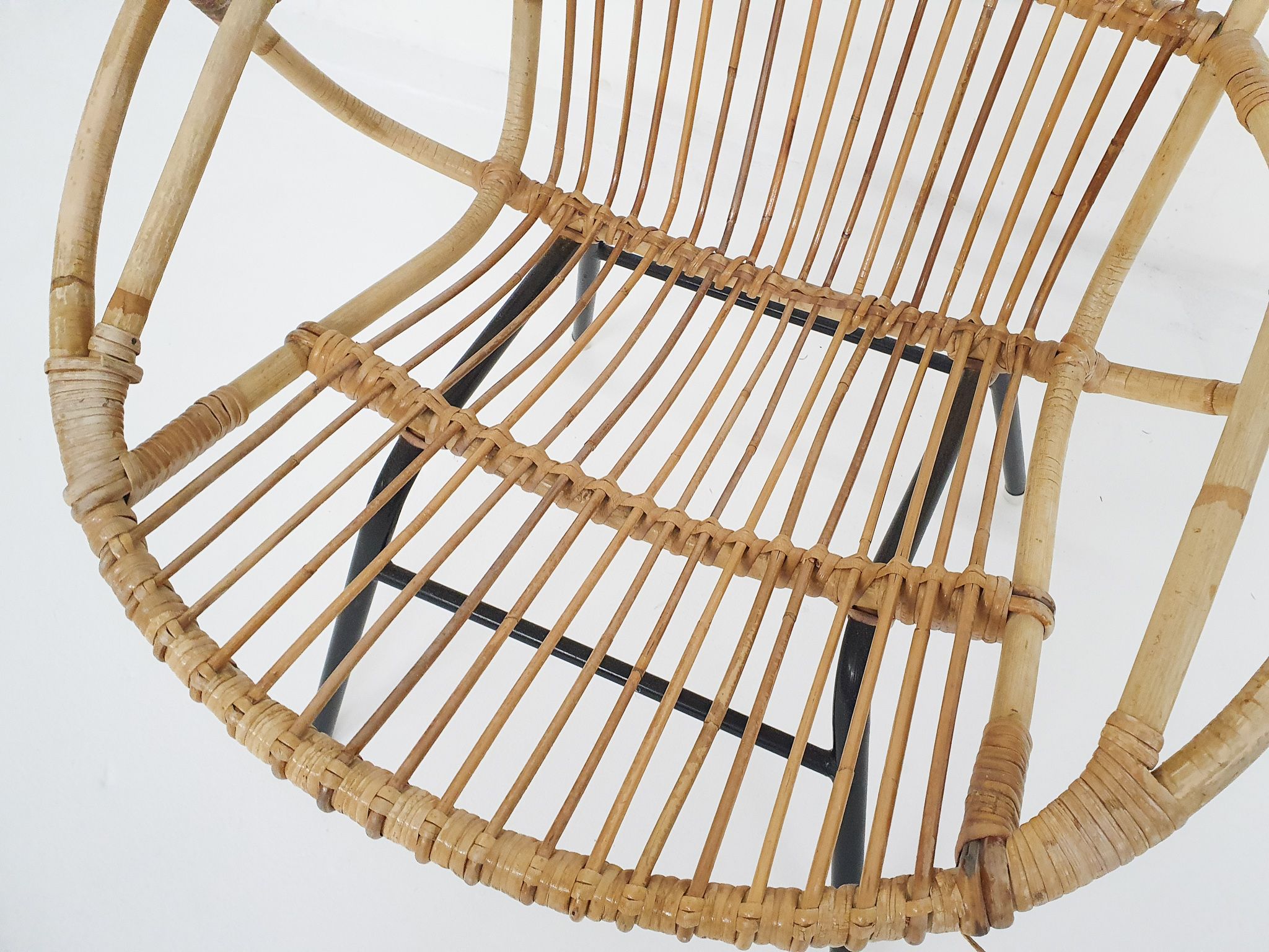 Rohe Noordwolde rattan and metal lounge chair, The Netherlands 1950's