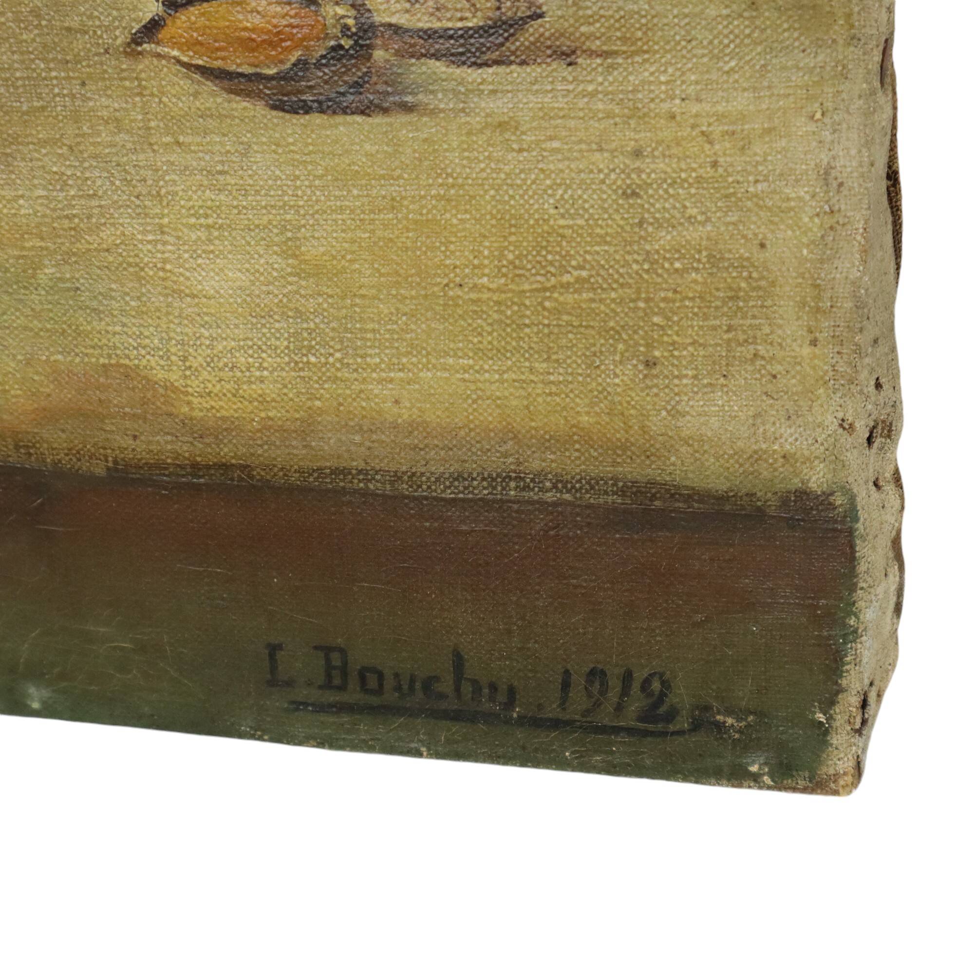 Antique French Painting Still Life Oil on Canvas Signed L. Bouchu 1912