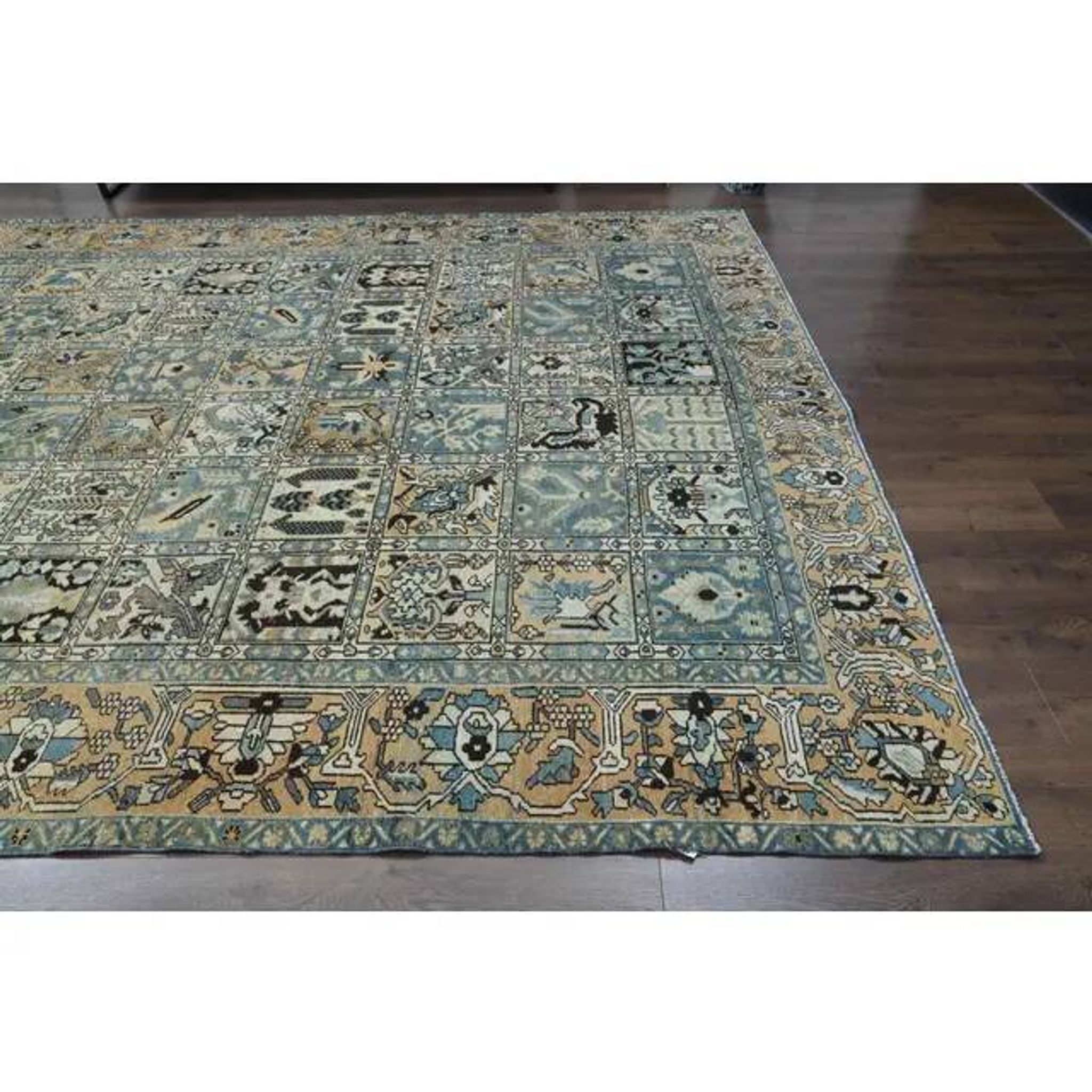 1970s Vintage Persian Handmade Wool Cotton Light Brown Area Rug 272x338