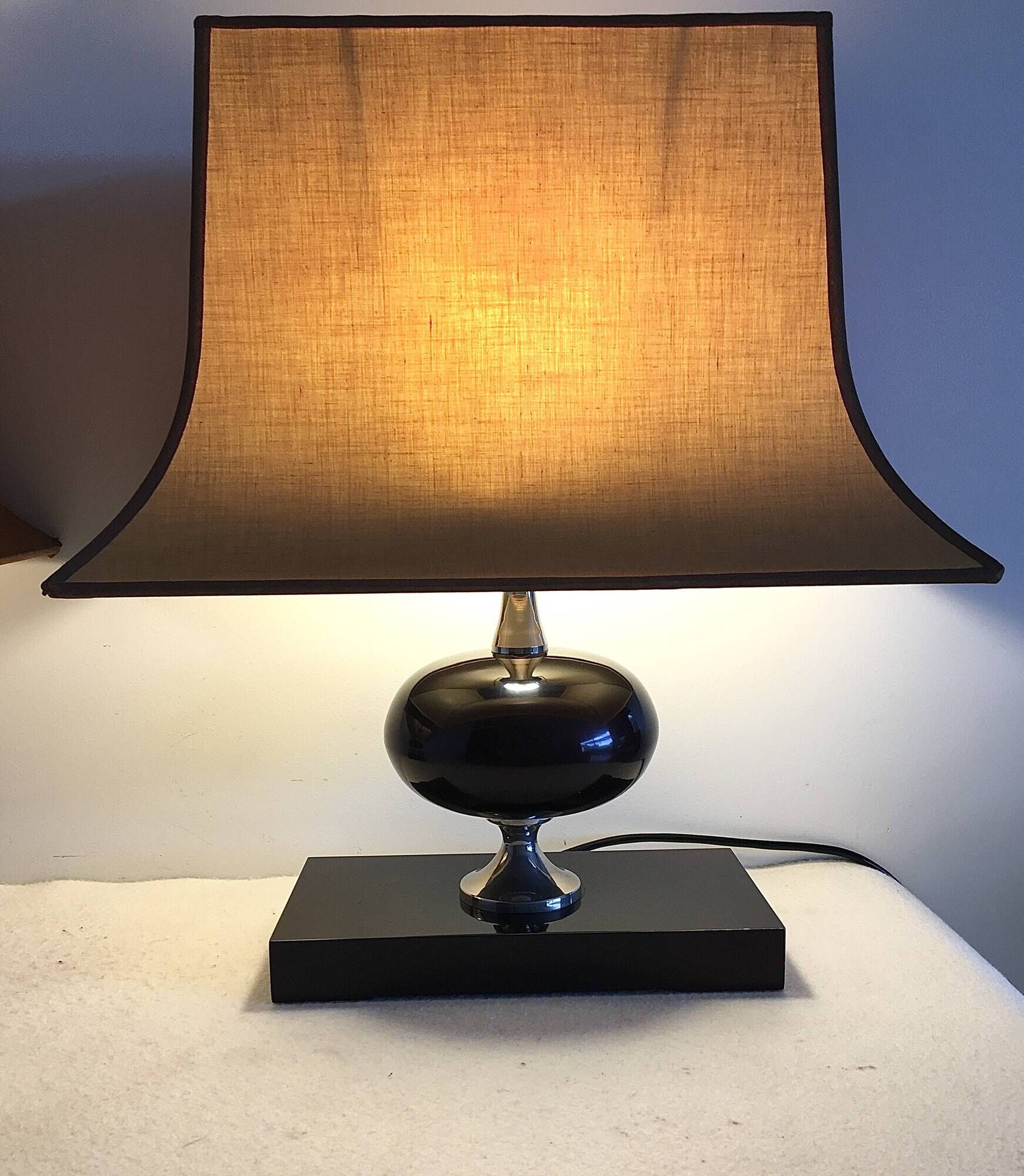Pair of lamps, resin and chrome steel, by Philippe Barbier, circa 1970.