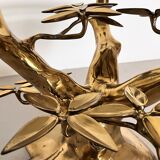 Coffee table in tree shape in full brass and cut glass, 1970s